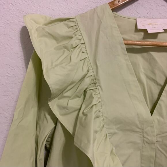 Genny Light Green Long Sleeve Ruffled Button Down Shirt - Picture 3 of 12